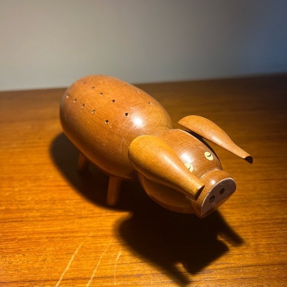 Vintage Mcm Teak? wooden pig toothpick orderve holder Japan Kitschy - Picture 12 of 12